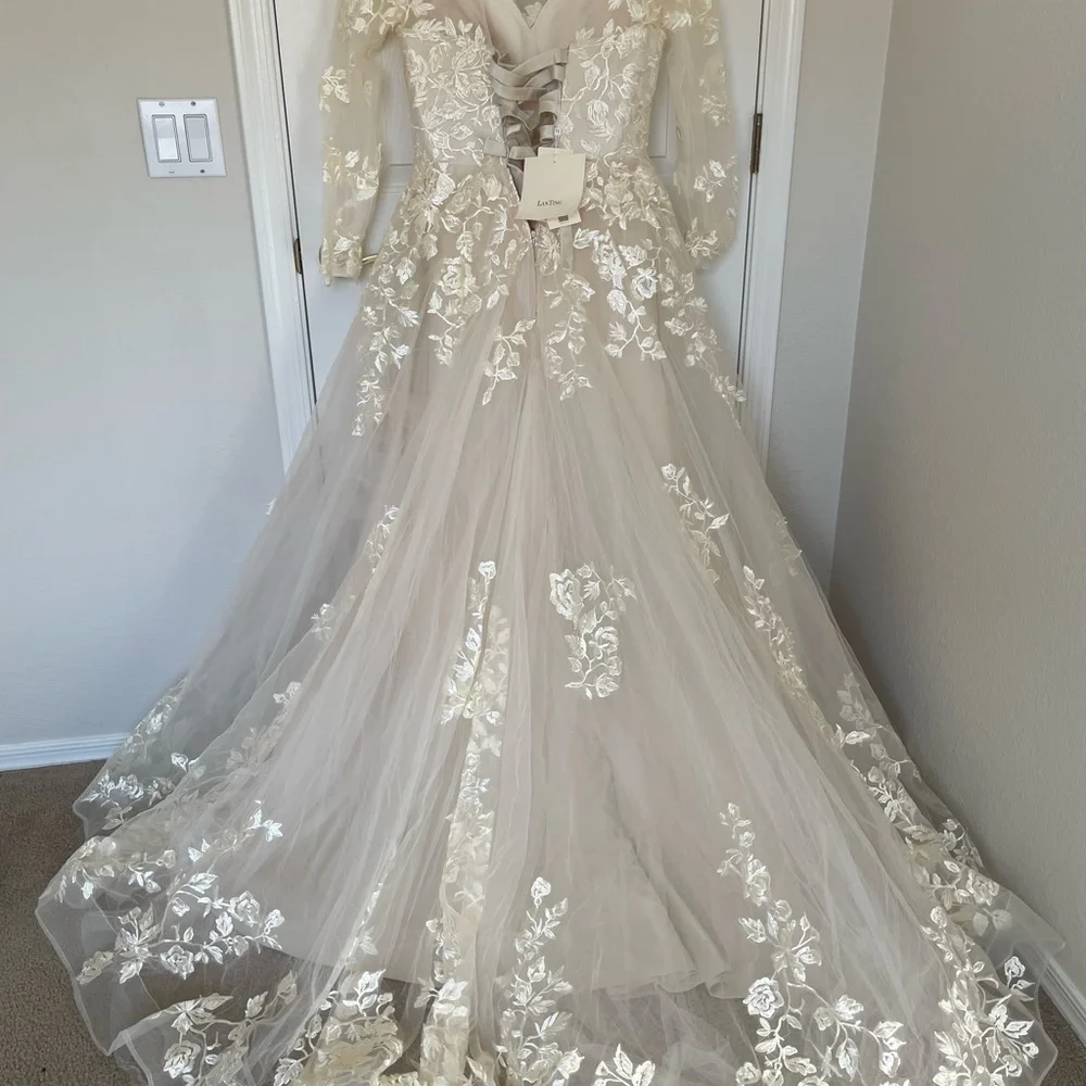 Gorgeous champagne lace wedding gown - Picture 5 of 12